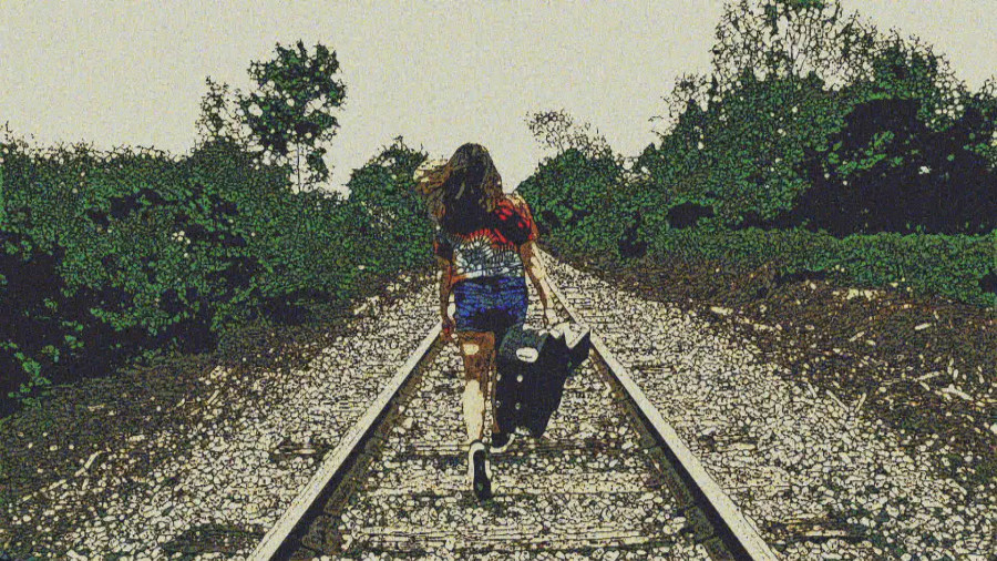 girl running away on railroad tracks Goodbye Perfect