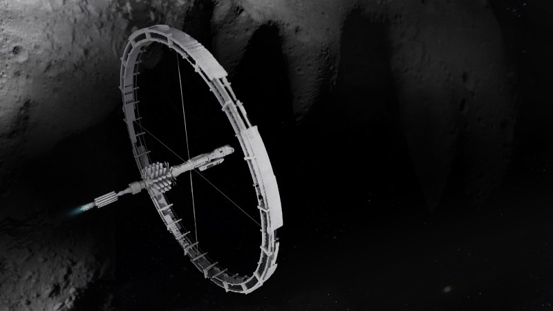 circular spaceship traveling in deep sky